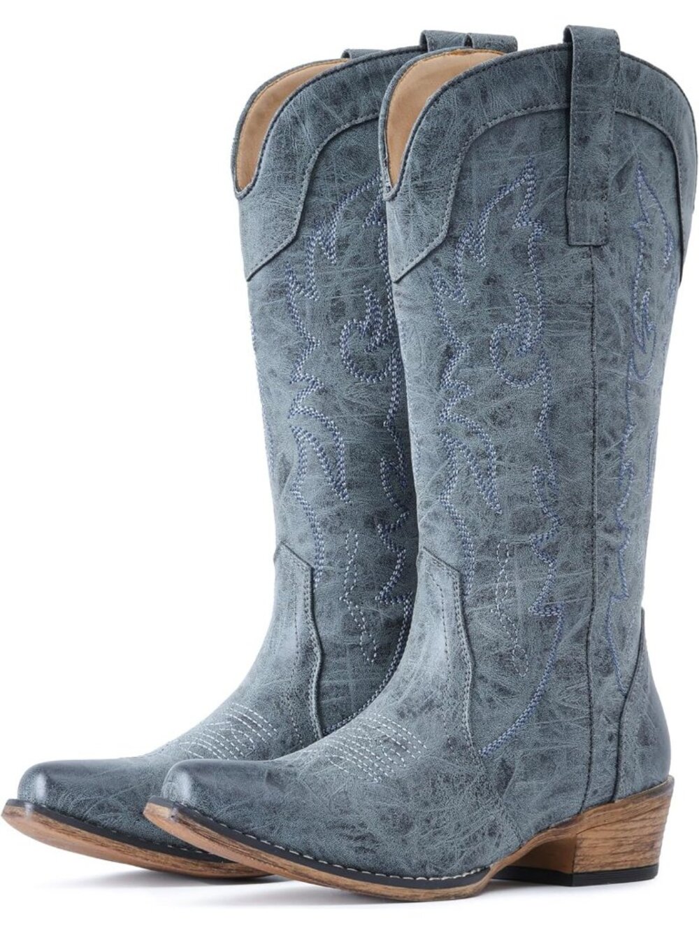 Women's Mid Calf Blue Haze Cowgirl Boots with Embroidery Western Snip Toe